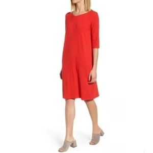Eileen Fisher Red 3/4 Sleeve Asymmetrical Neck